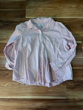croft & barrow Pink and White Striped Button Shirt